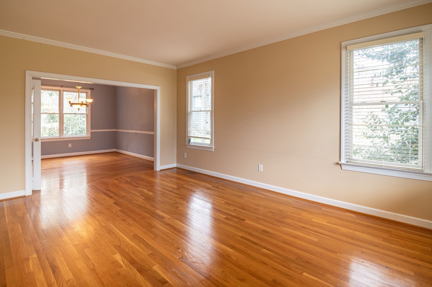The same room, empty, before staging